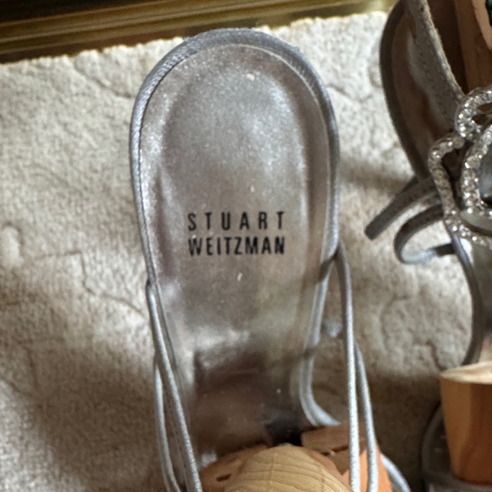 Vintage Stuart Weitzman Ramblin Rose Silver Strappy Sandals - Picture 3 of 8